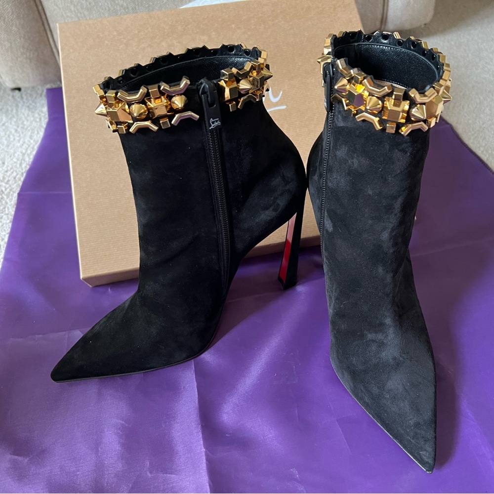 Christian Louboutin Asteroispikes Booty Embellished Suede Ankle Boots Booties - Picture 12 of 16